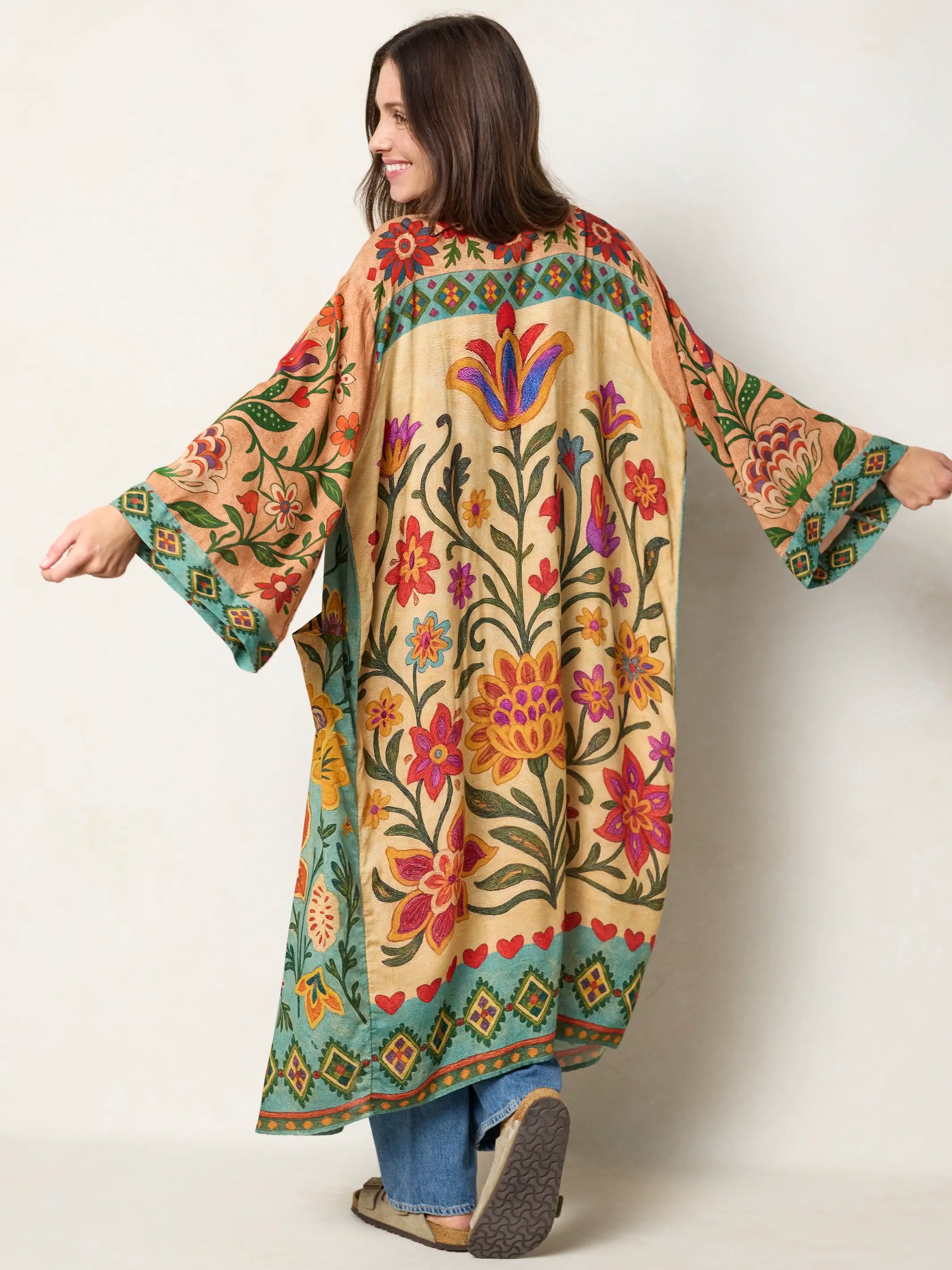 Camila Kimono - Buttercup Floral Seafoam