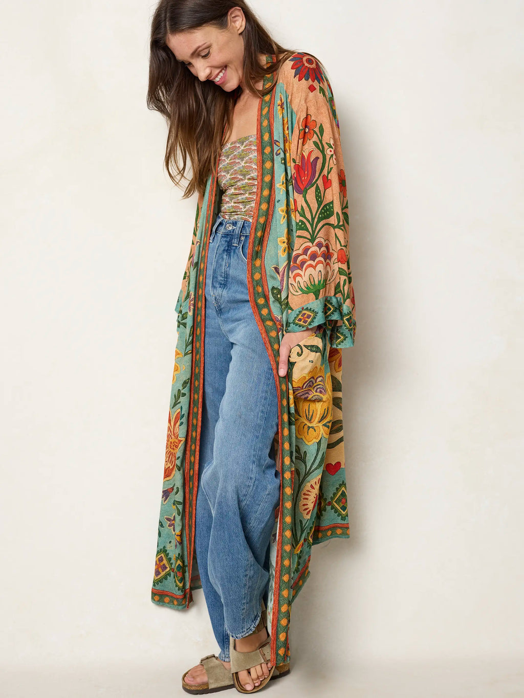 Camila Kimono - Buttercup Floral Seafoam