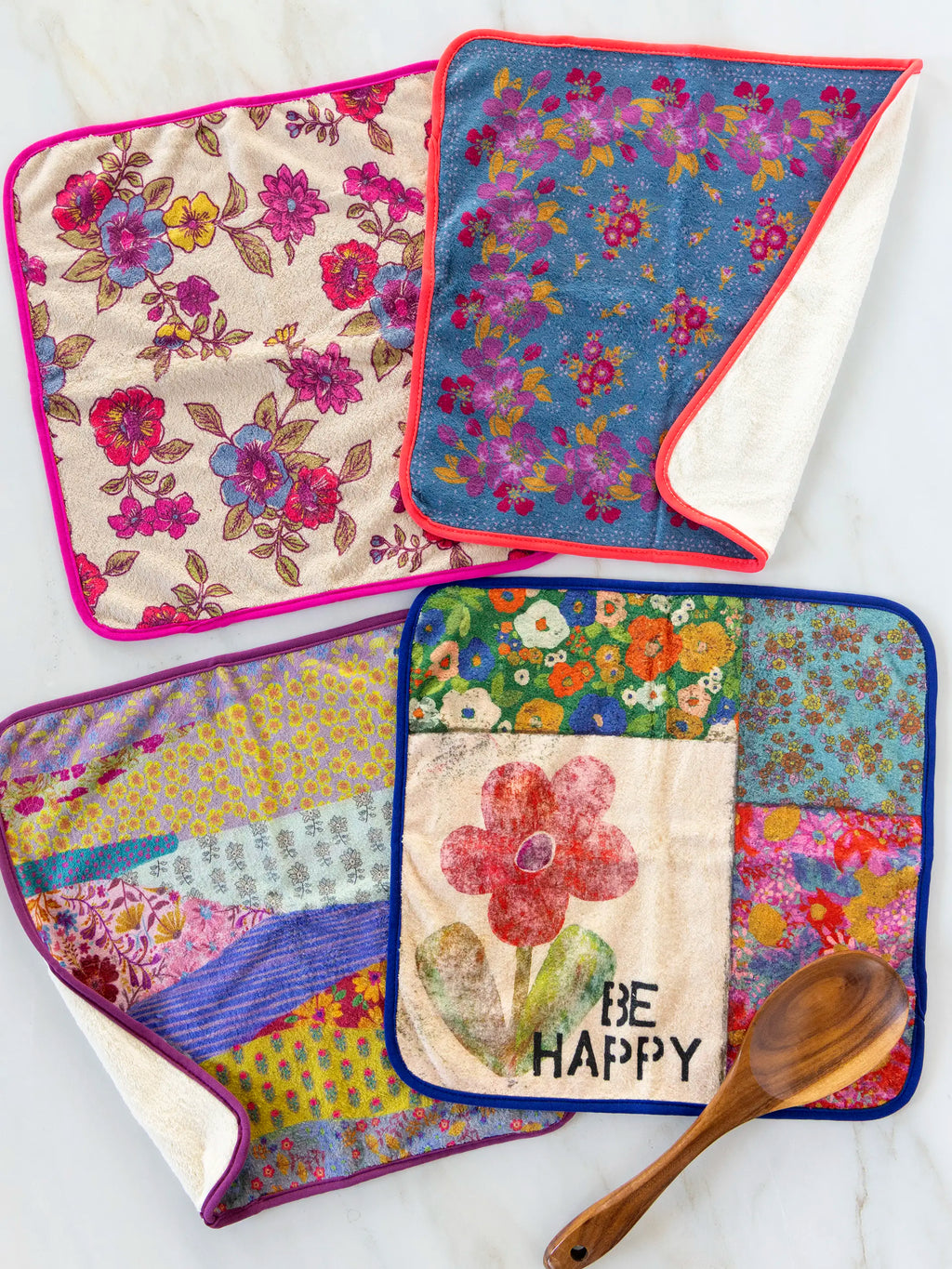 Microfiber Dish Cloth, Set of 4 - Be Happy
