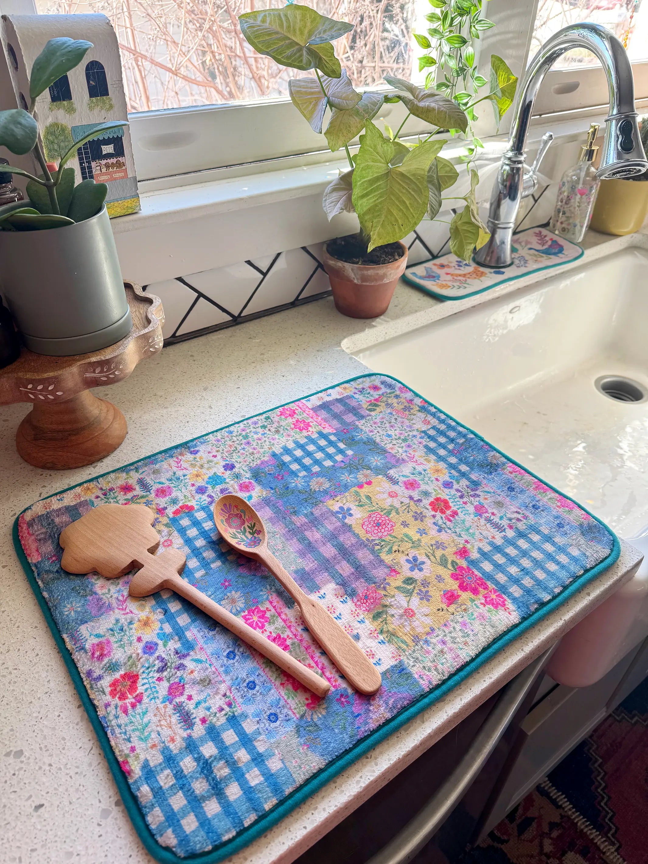 Reversible Dish Drying Mat - Chickens