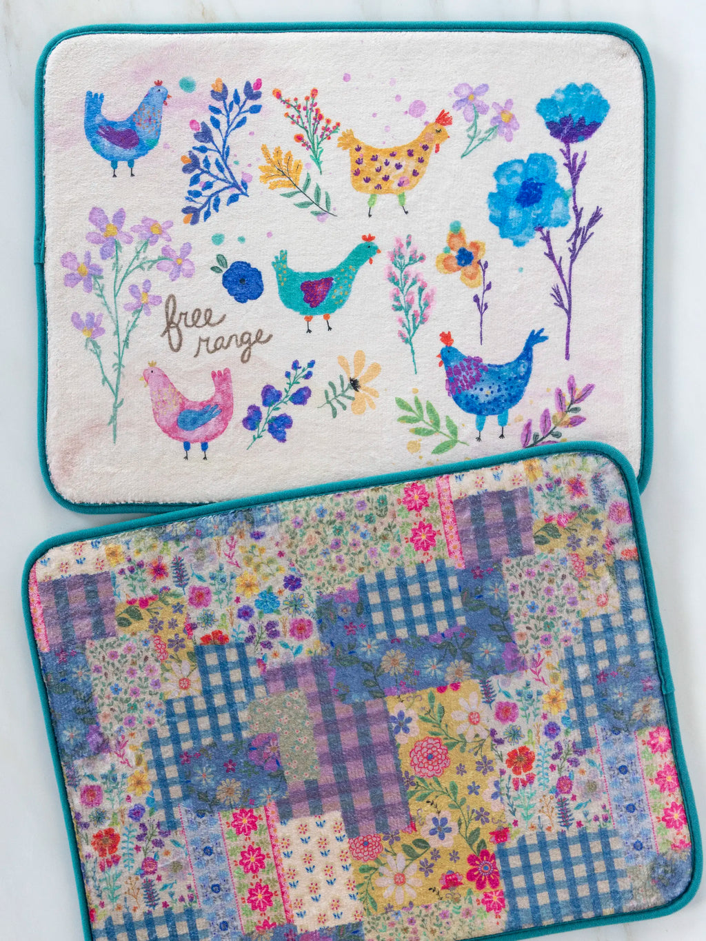 Reversible Dish Drying Mat - Chickens