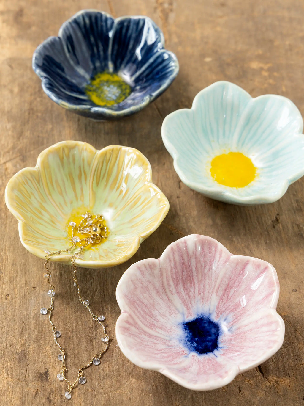 Stoneware Flower Bowls, Set of 4