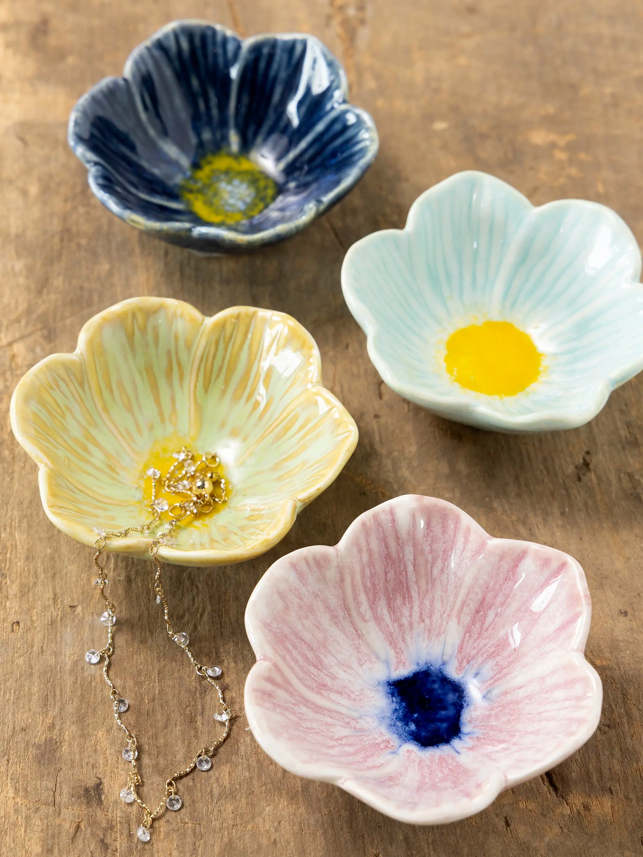 Stoneware Flower Bowls, Set of 4
