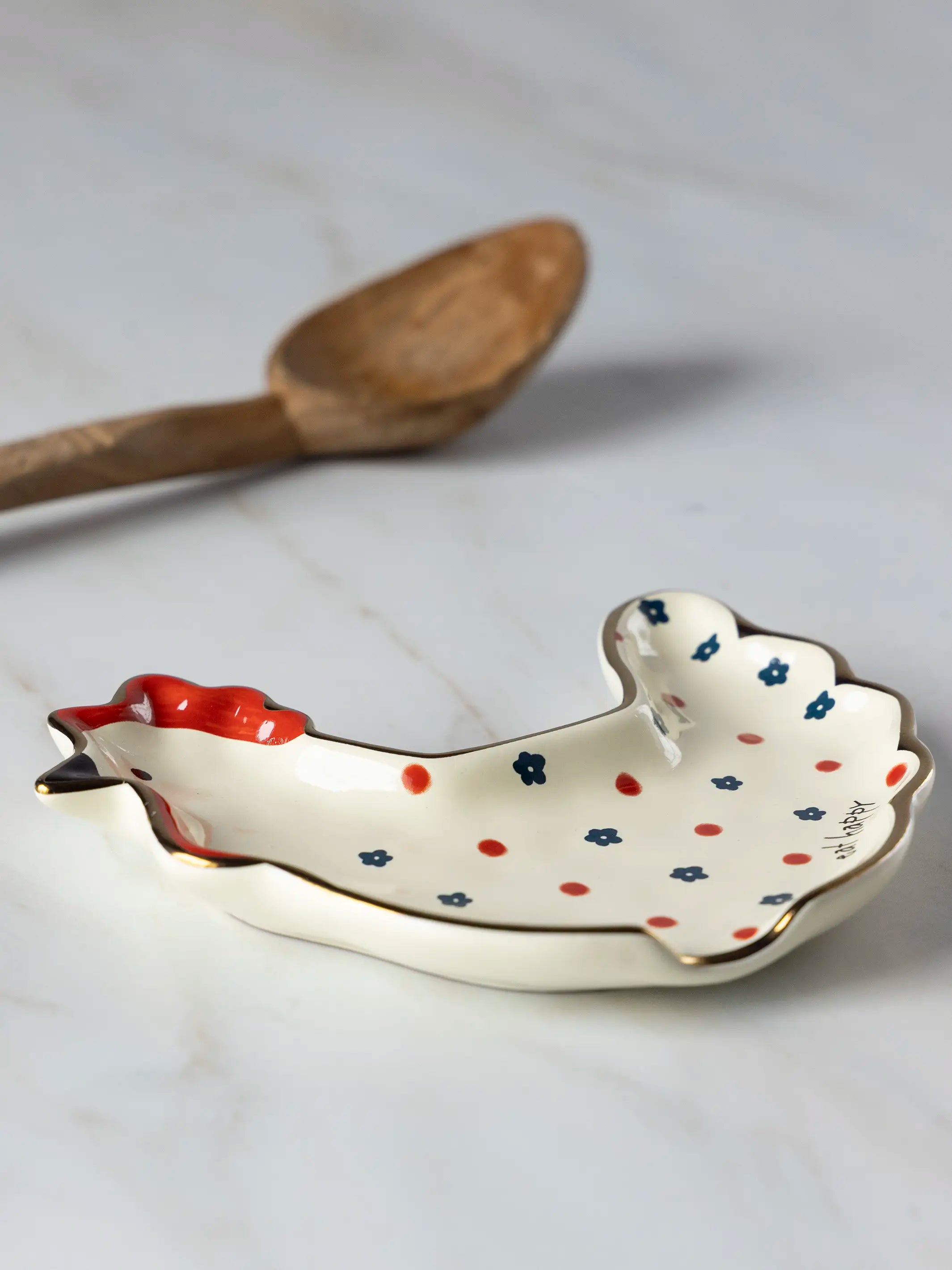 Ceramic Spoon Rest - Eat Happy Chicken
