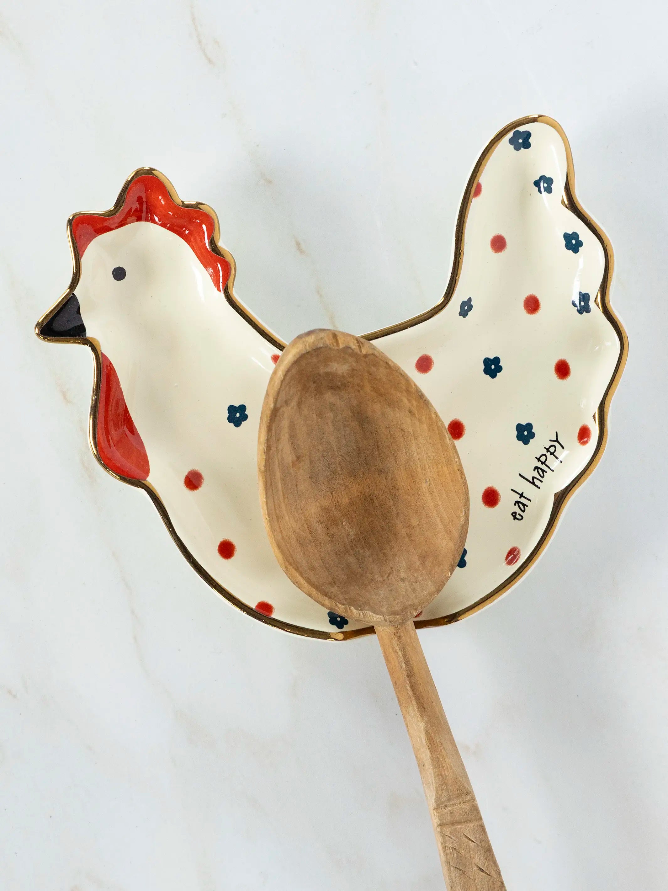 Ceramic Spoon Rest - Eat Happy Chicken