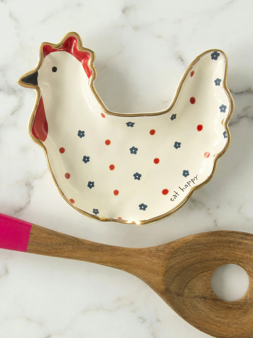 Ceramic Spoon Rest - Eat Happy Chicken
