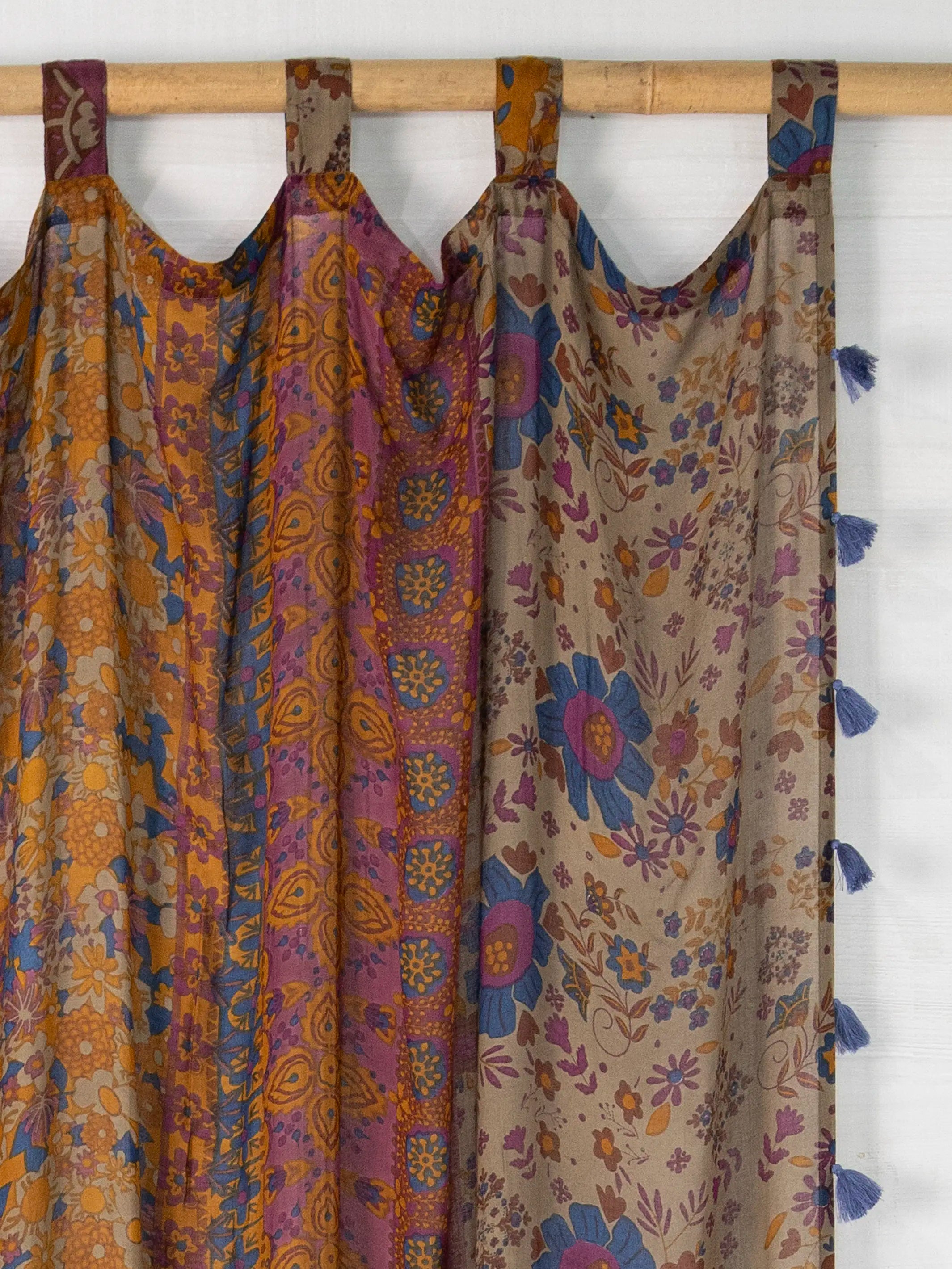 Printed Curtain Panel - Grey Periwinkle Border