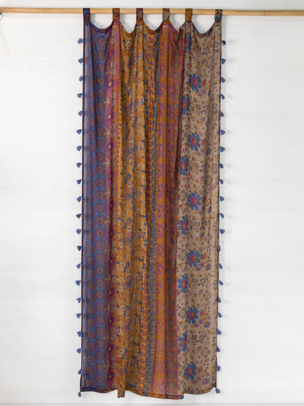 Printed Curtain Panel - Grey Periwinkle Border