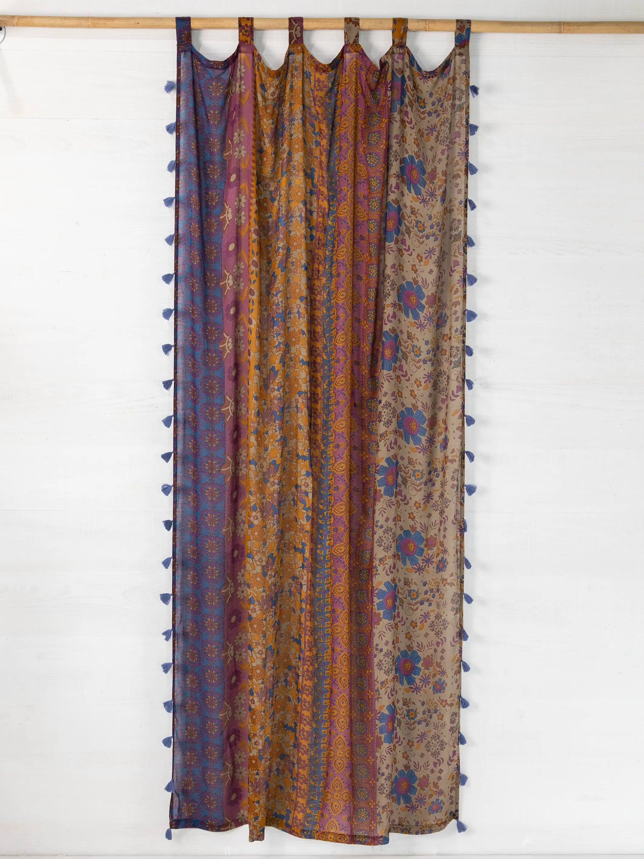 Printed Curtain Panel - Grey Periwinkle Border