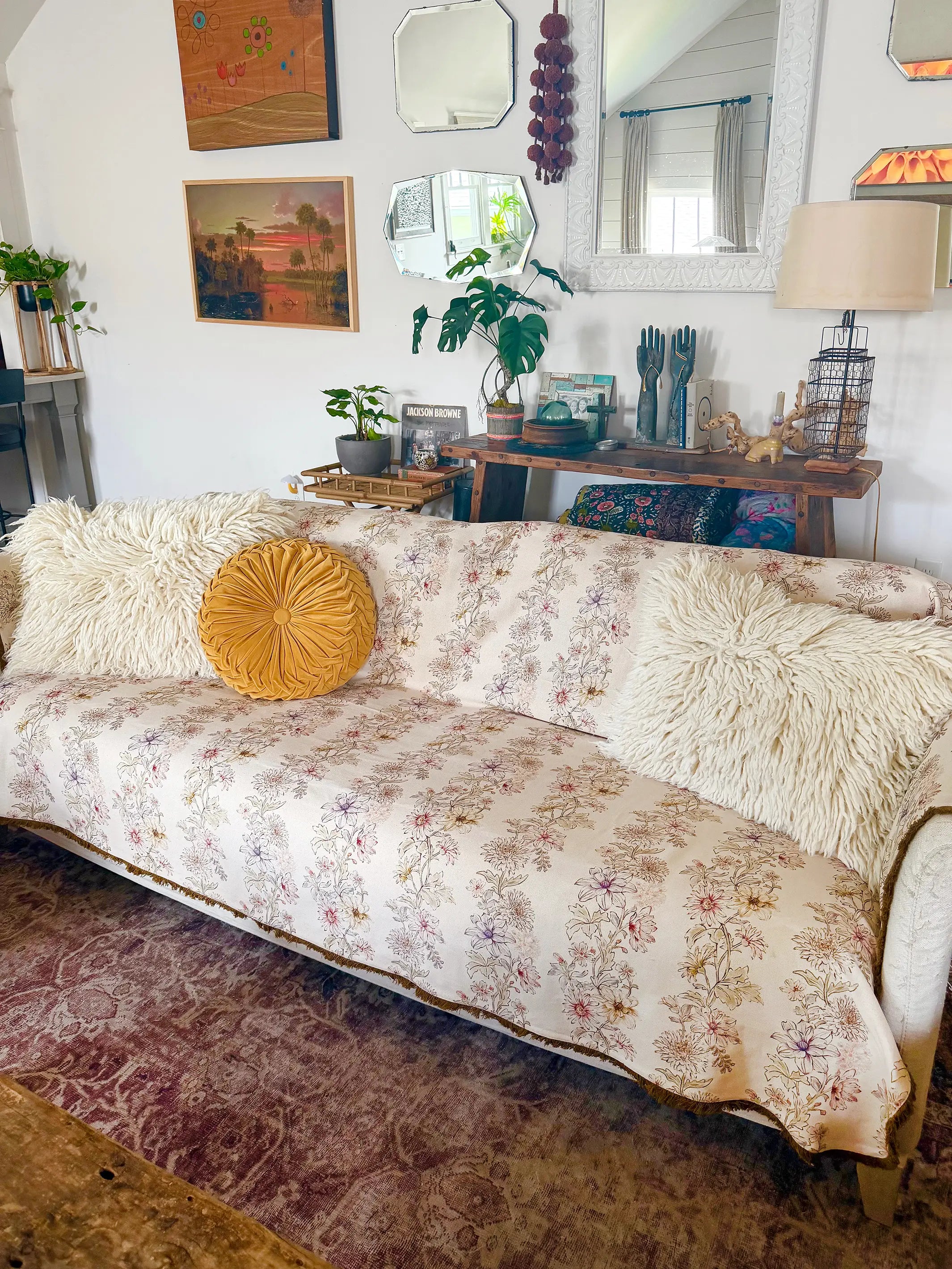 Mom's Favorite Sofa Cover - Ivory Dahlia Rows