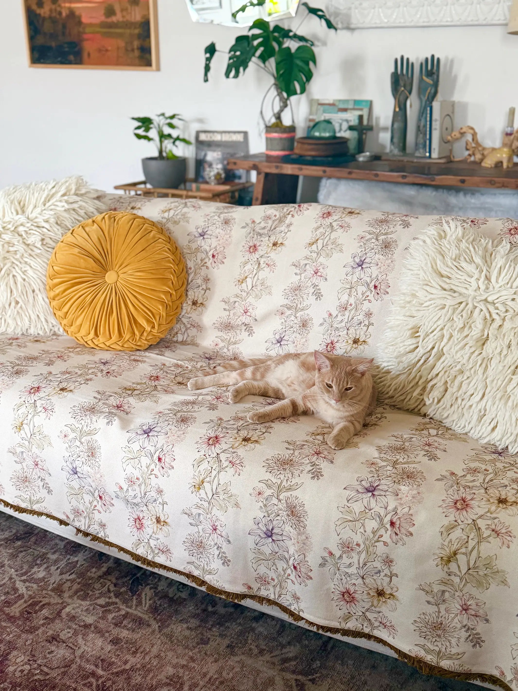 Mom's Favorite Sofa Cover - Ivory Dahlia Rows