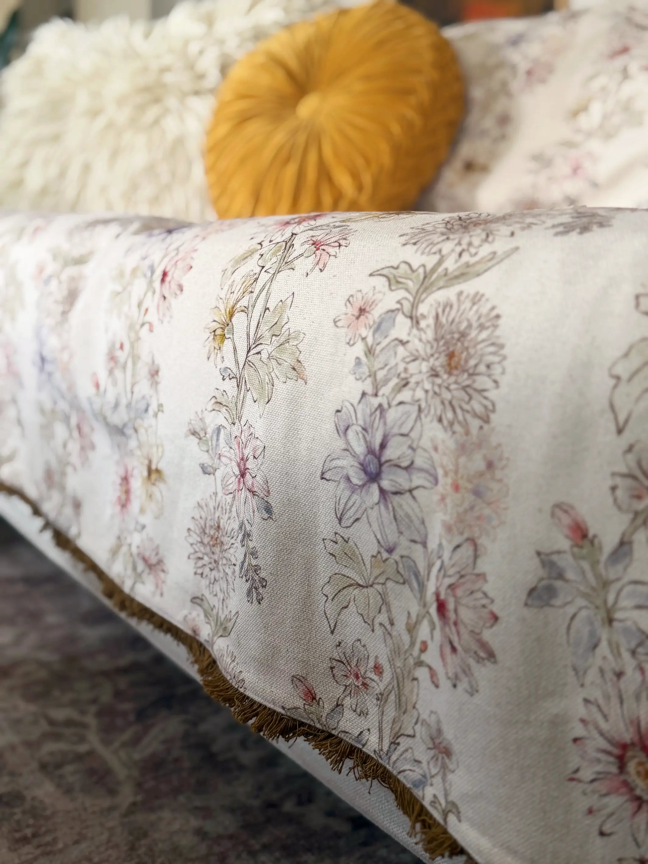 Mom's Favorite Sofa Cover - Ivory Dahlia Rows