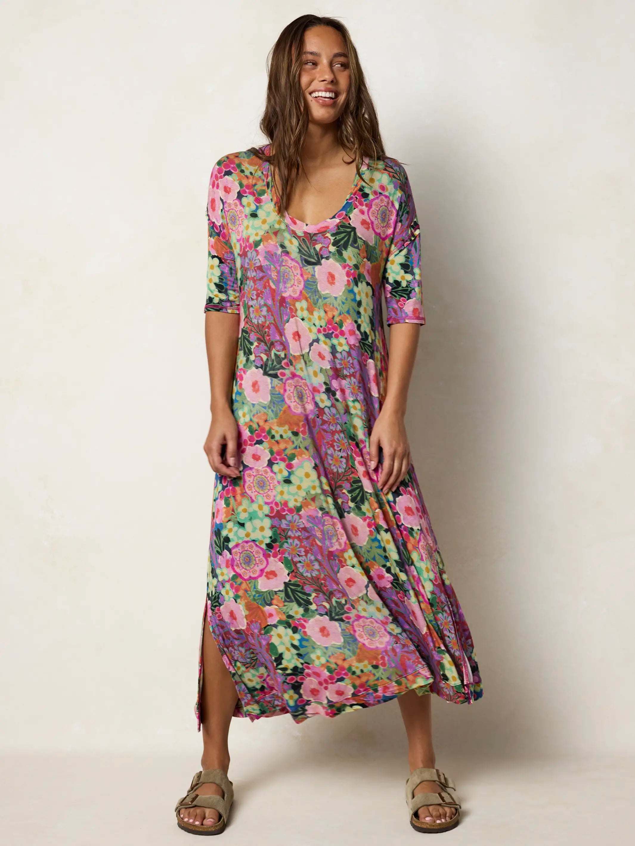 All Day ButterSoft Tee Dress - Pink Painted Garden