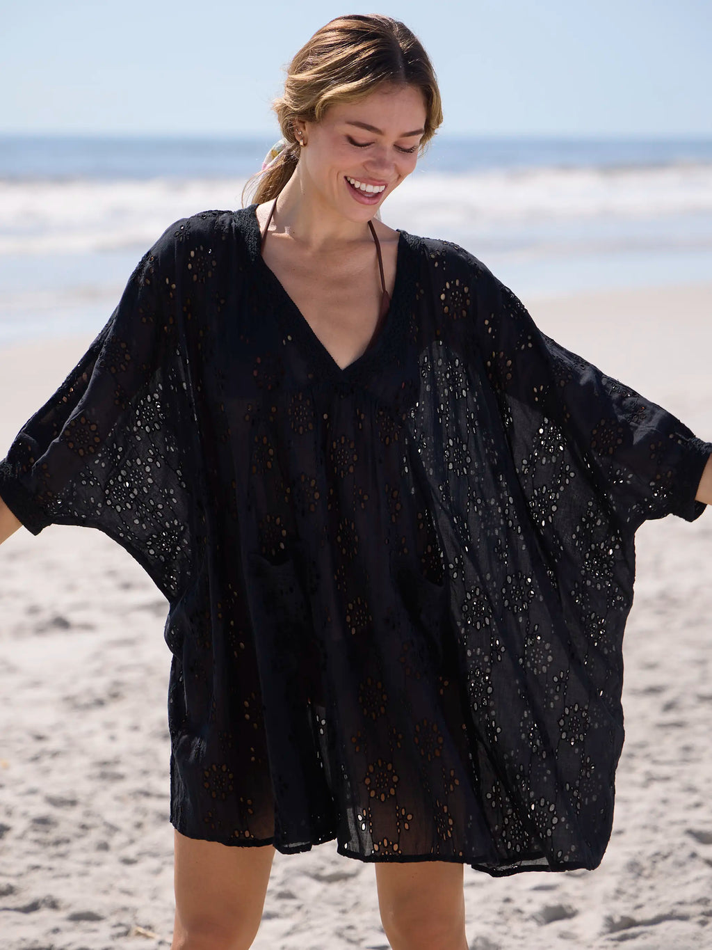 Mia Cotton Eyelet Dress - Black
