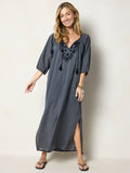 Christy Embroidered Cotton Maxi Dress - Charcoal
