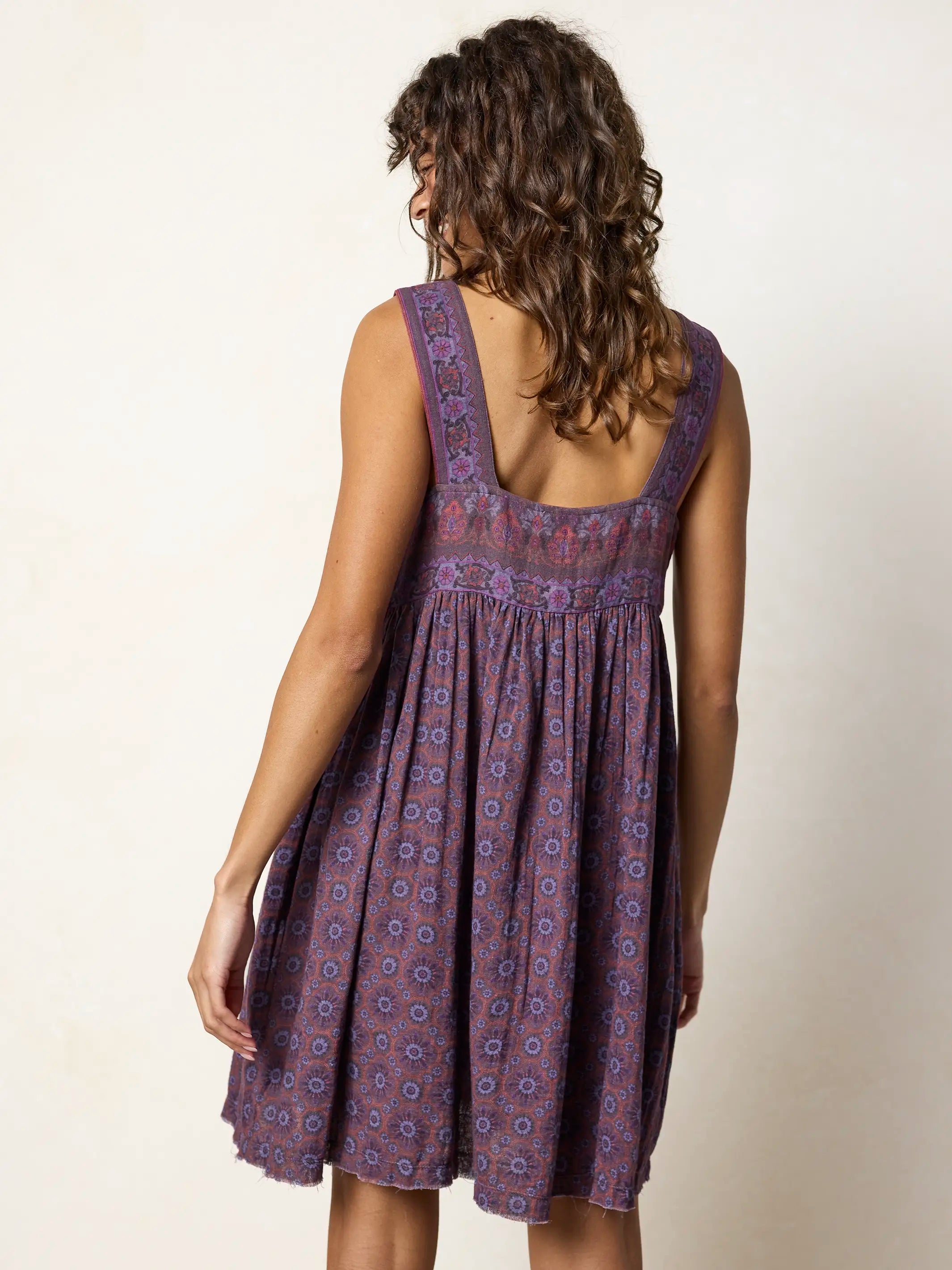 Tricia Reversible Cotton Mini Dress - Medallion Eggplant Sunburst