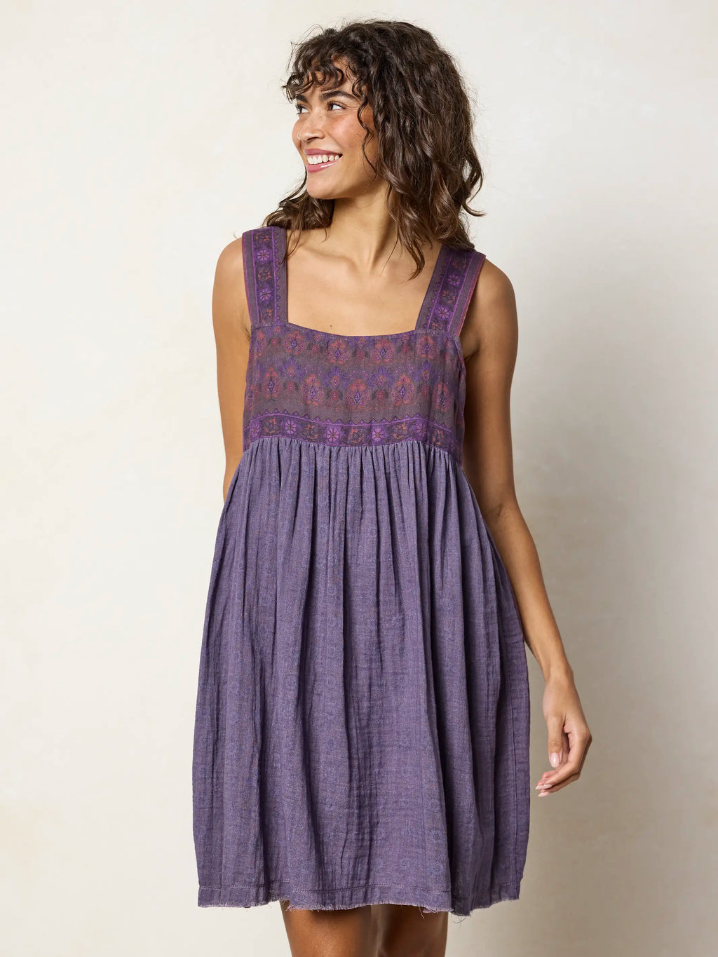 Tricia Reversible Cotton Mini Dress - Medallion Eggplant Sunburst