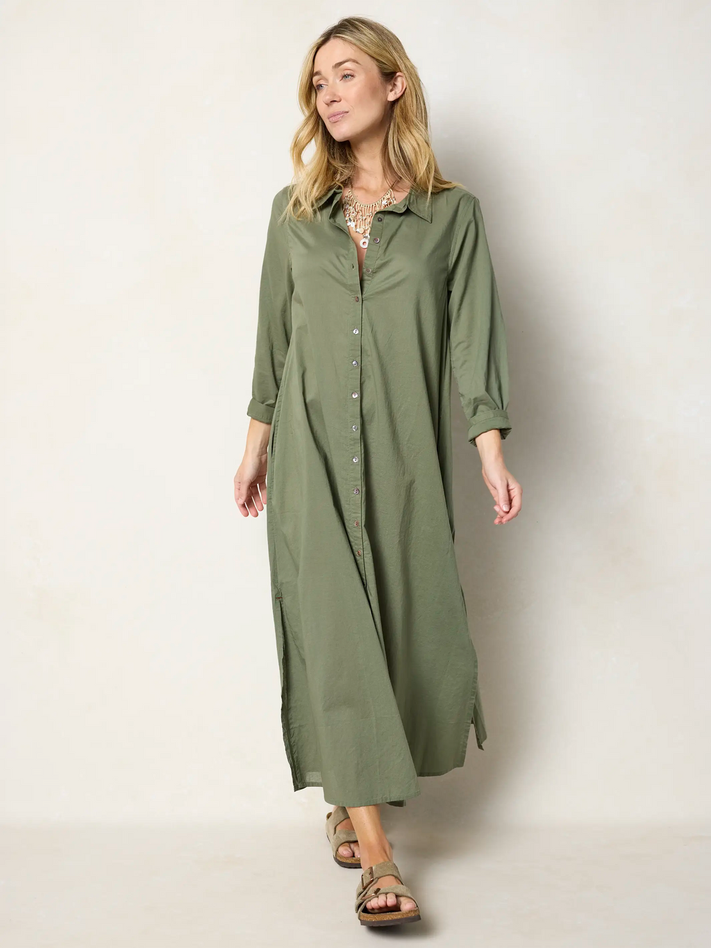 Drew Cotton Shirt Dress - Olive