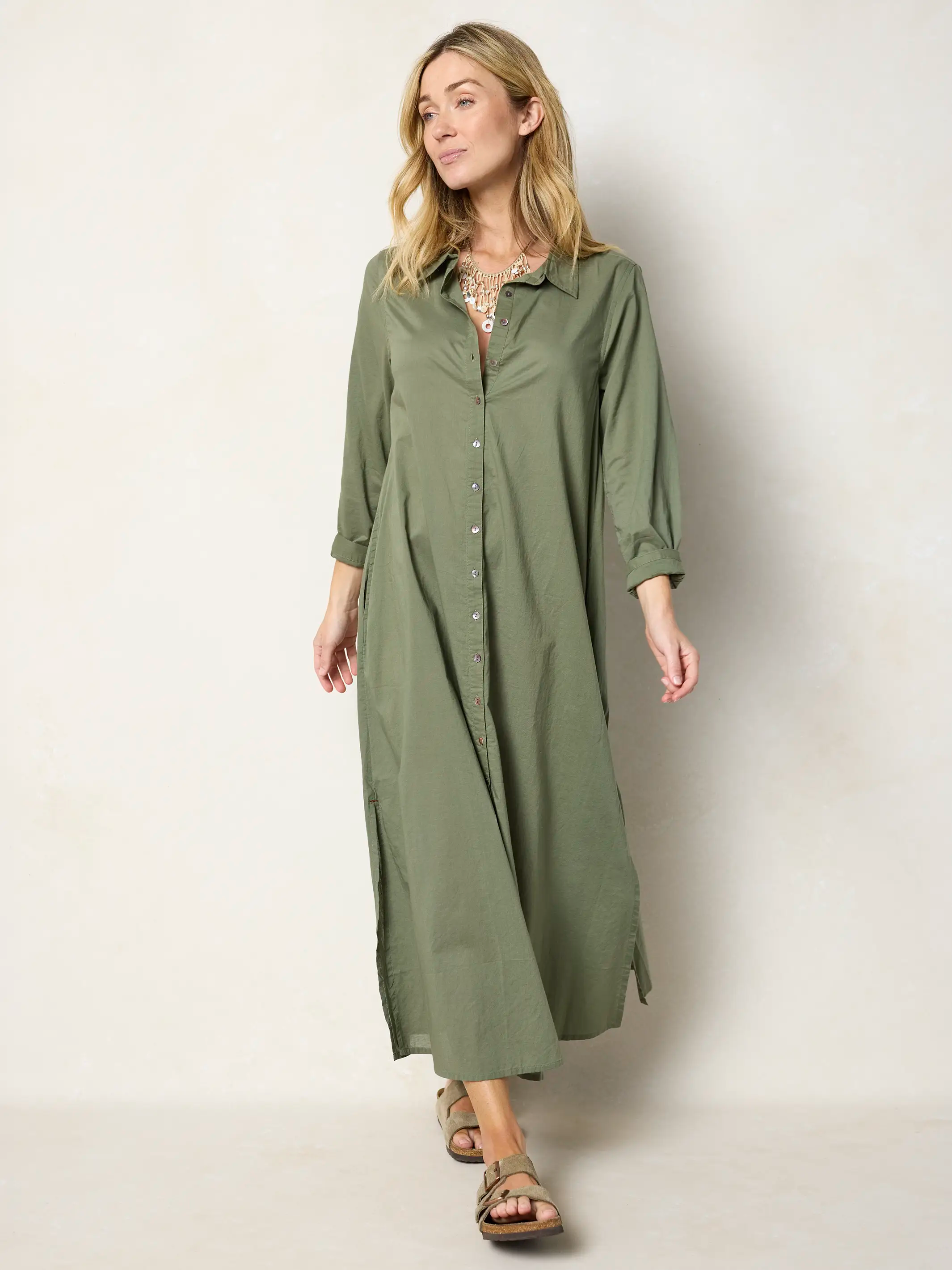 Drew Cotton Shirt Dress - Olive