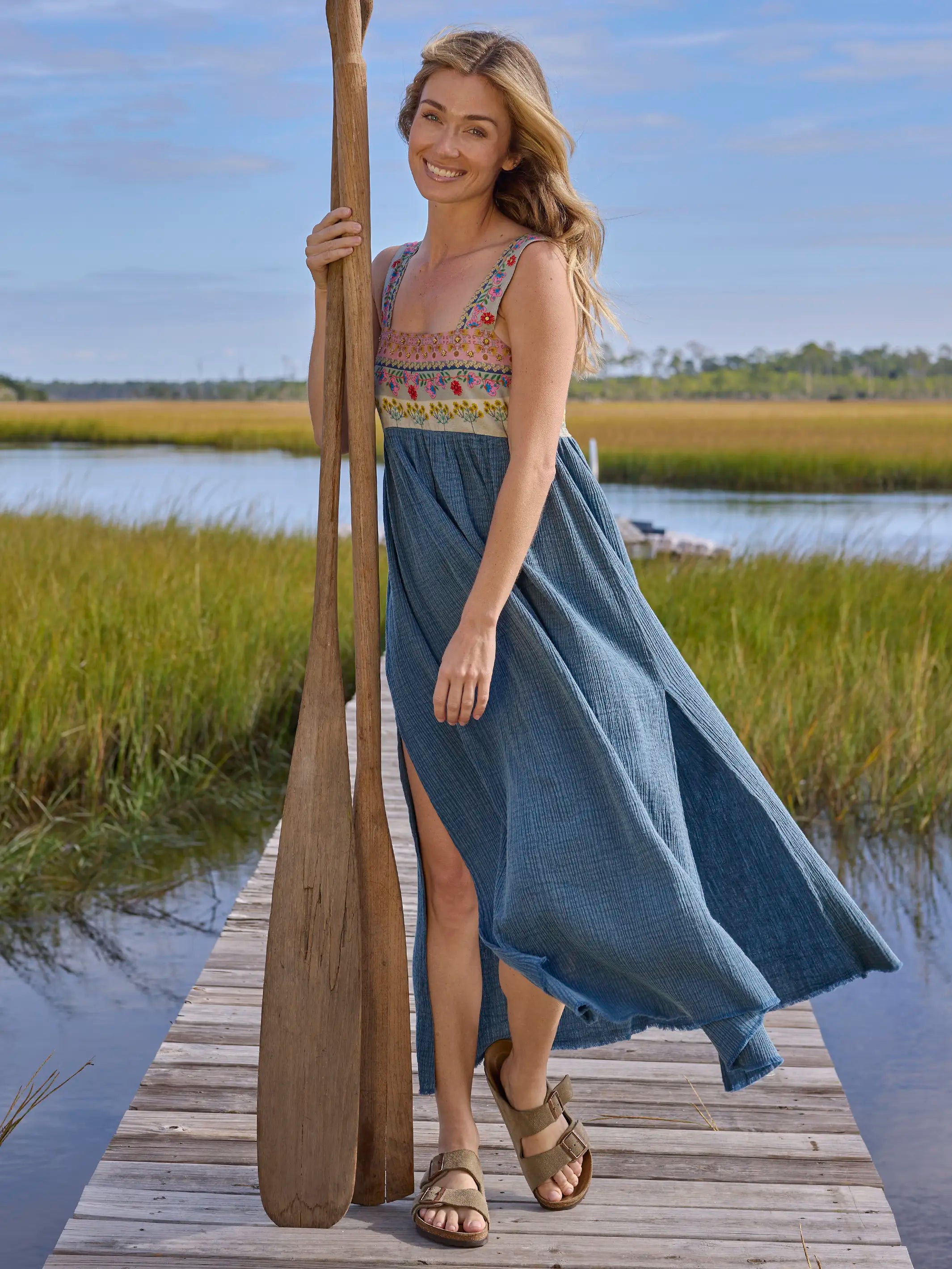 Tricia Embellished Maxi Dress - Slate Blue