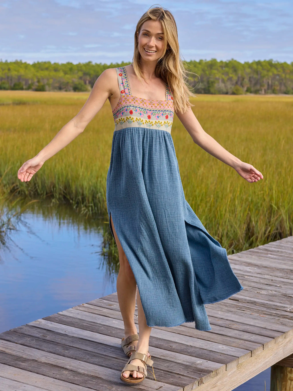 Tricia Embellished Maxi Dress - Slate Blue