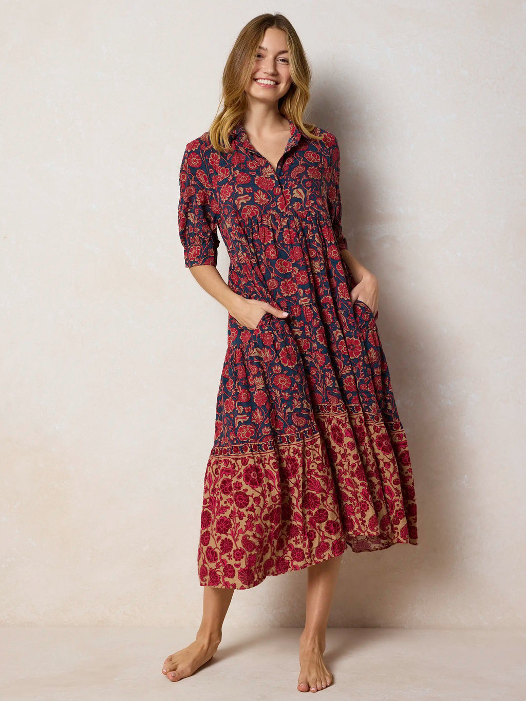 Rebecca Midi Dress - Ornate Paisley Navy