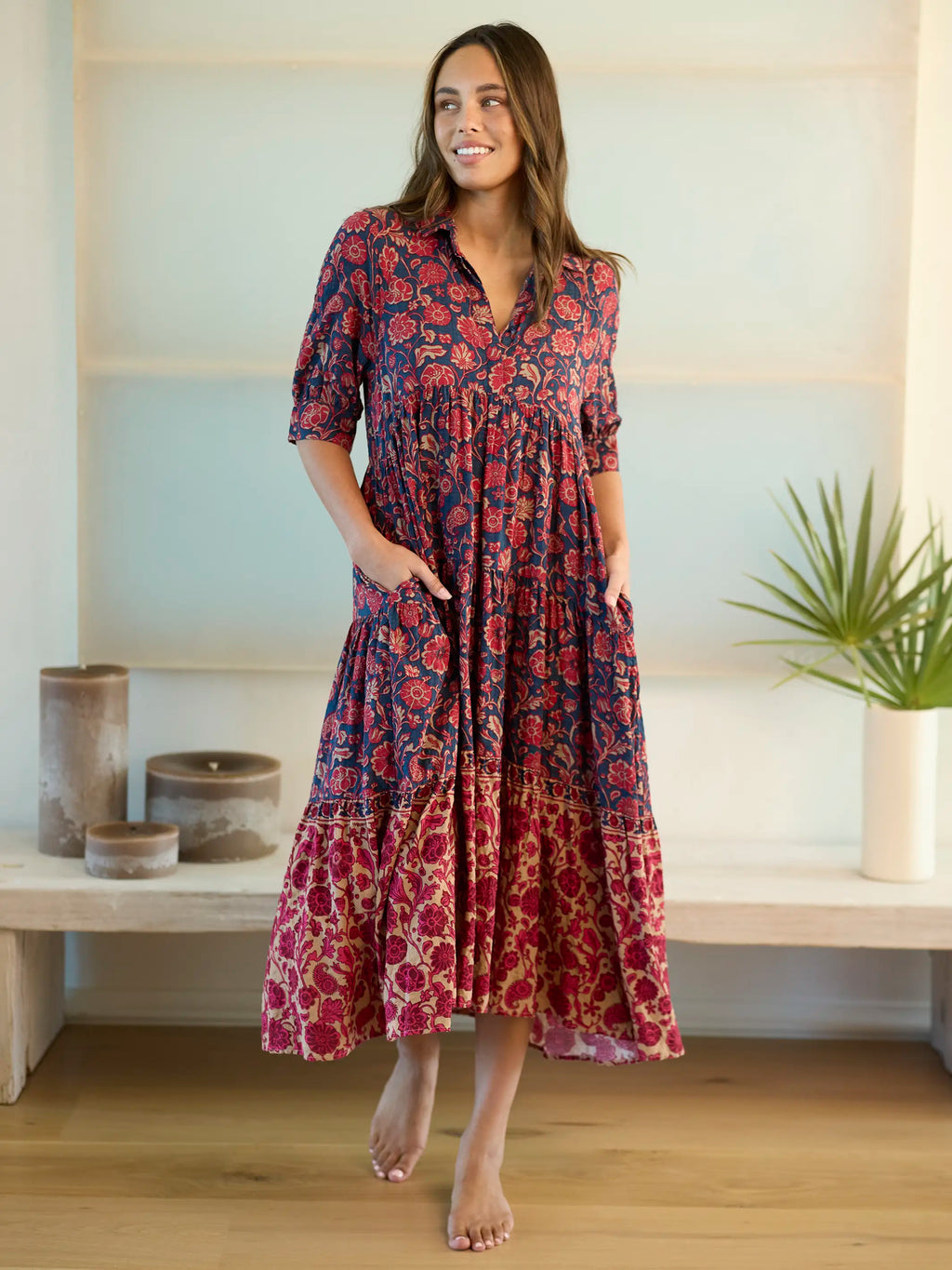 Rebecca Midi Dress - Ornate Paisley Navy