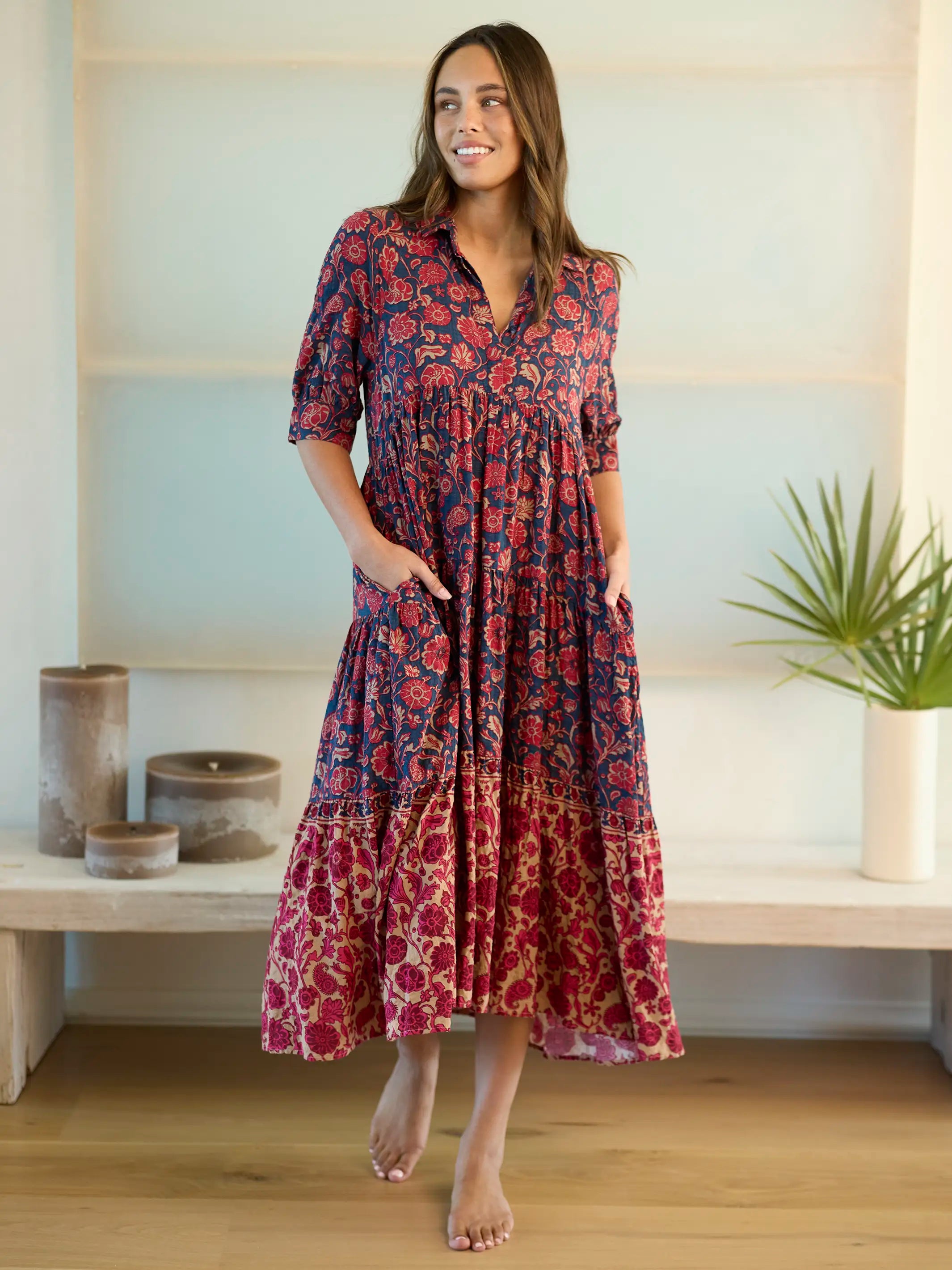 Rebecca Midi Dress - Ornate Paisley Navy