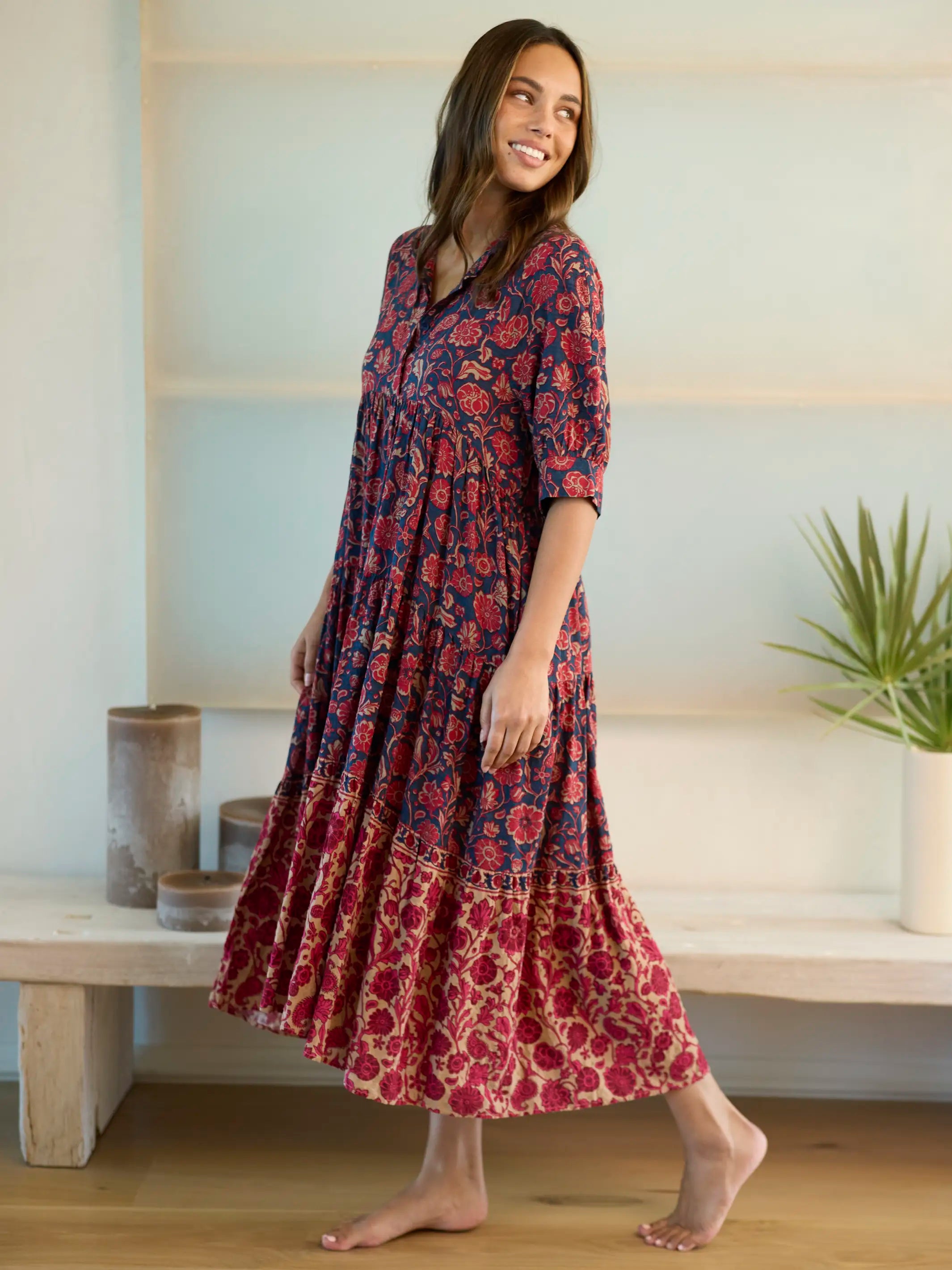 Rebecca Midi Dress - Ornate Paisley Navy