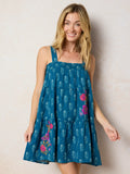 Embroidered Kate Mini Dress - Block Stamp Indigo