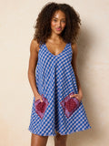 In The Moment Cotton Mini Dress - Blue Gingham