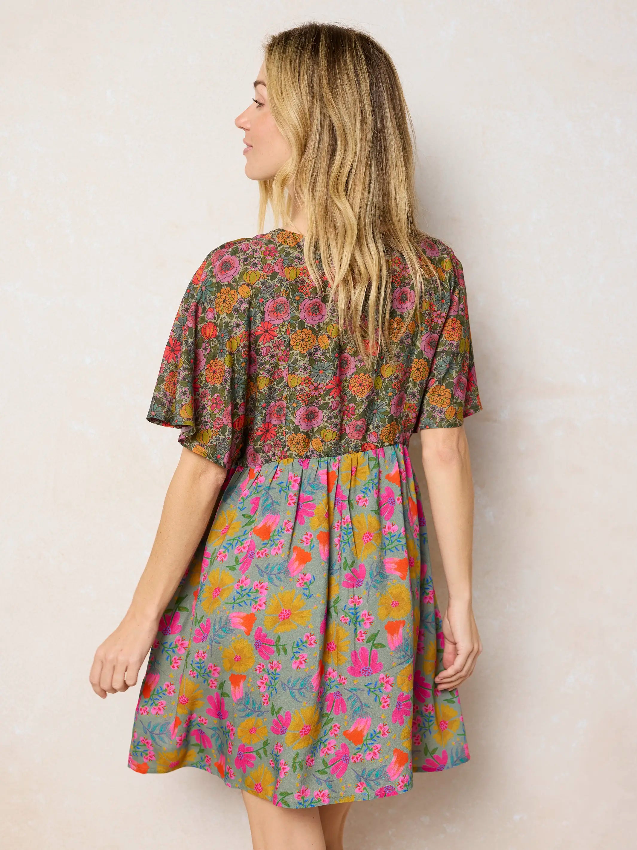Laney Tie-Waist Mini Dress - Drawn Garden Multi