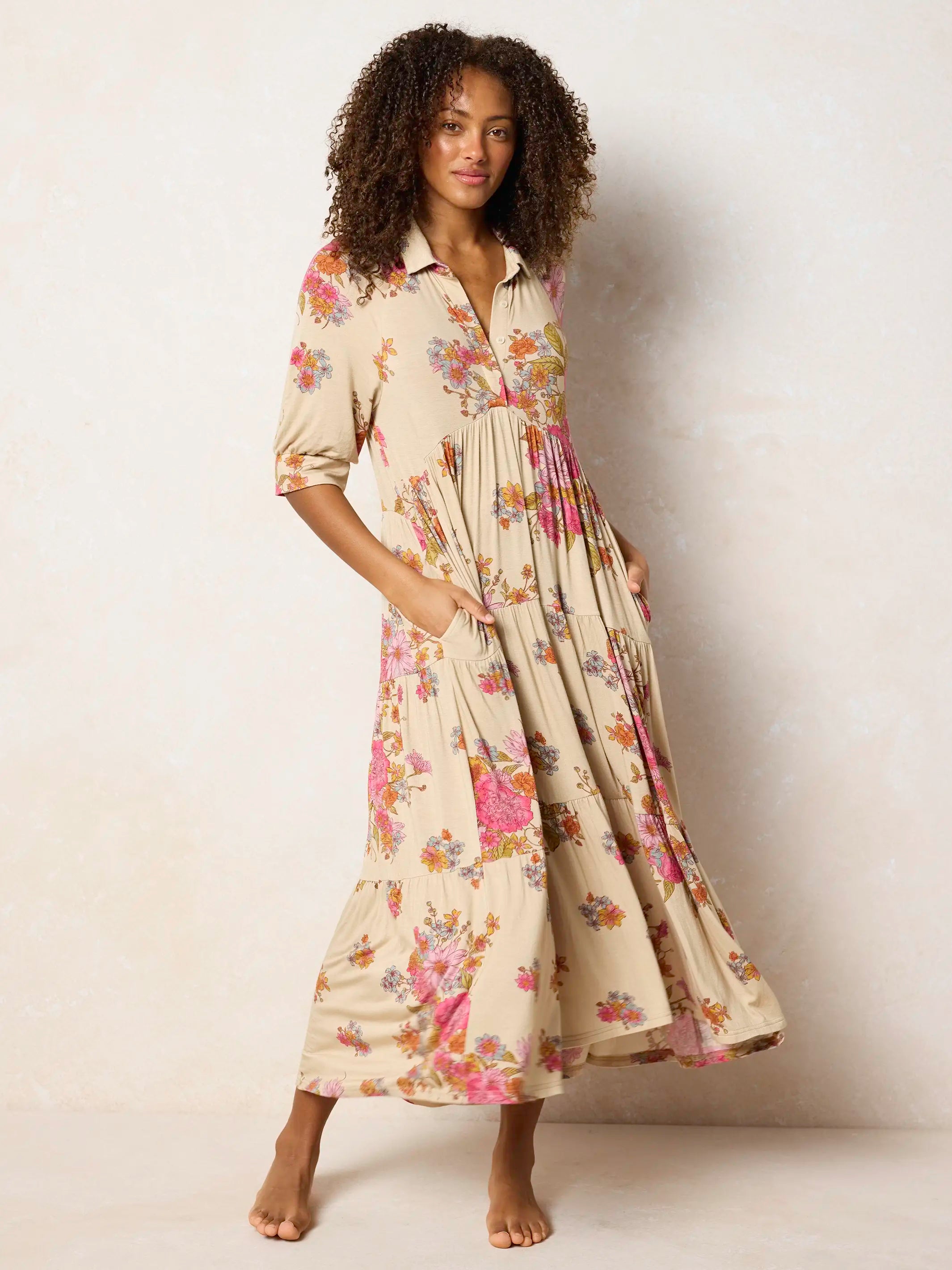 Rebecca ButterSoft Midi Dress - English Garden Cream