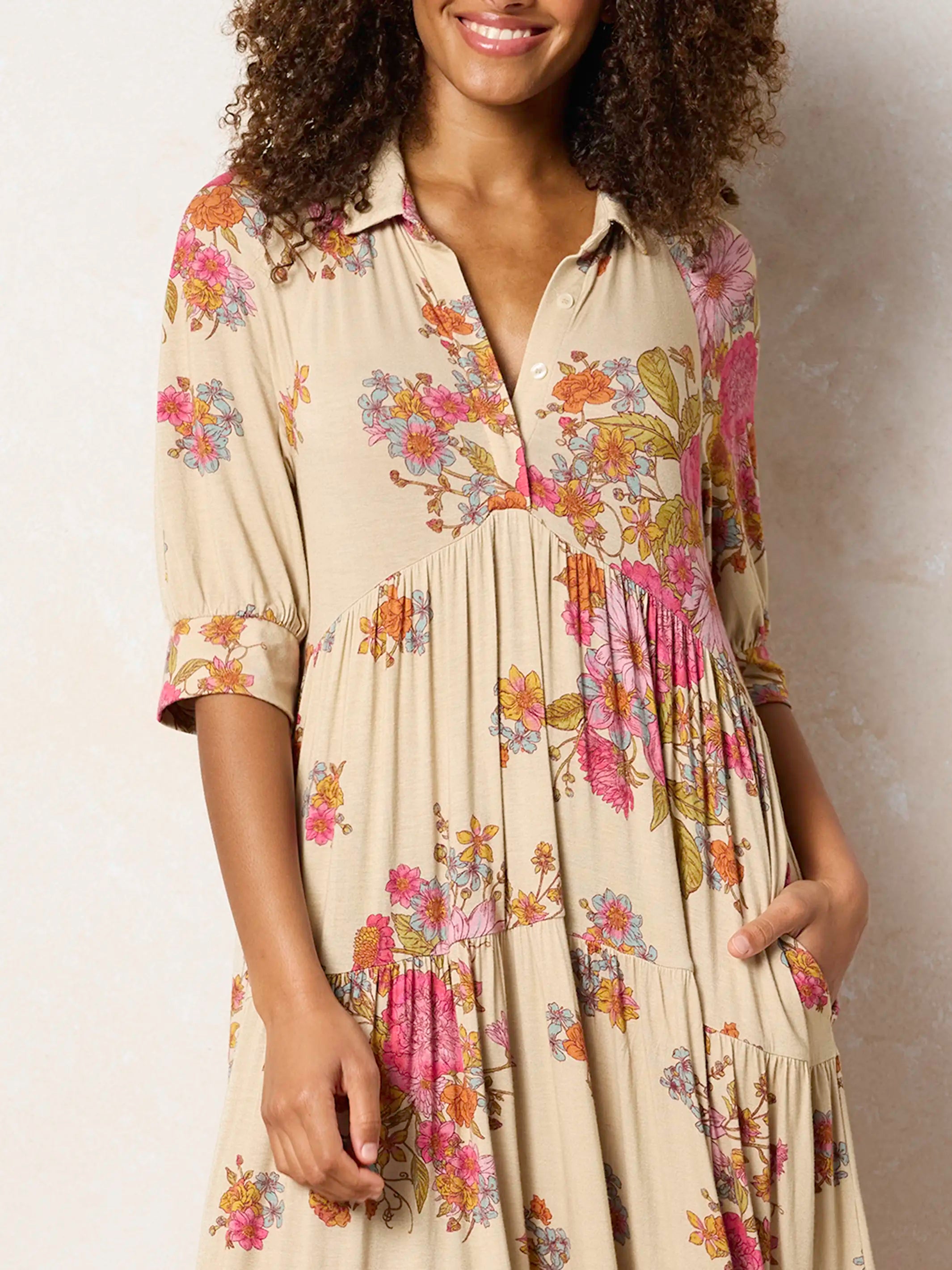 Rebecca ButterSoft Midi Dress - English Garden Cream
