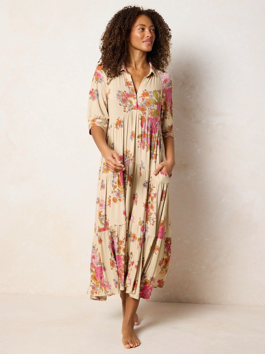 Rebecca ButterSoft Midi Dress - English Garden Cream