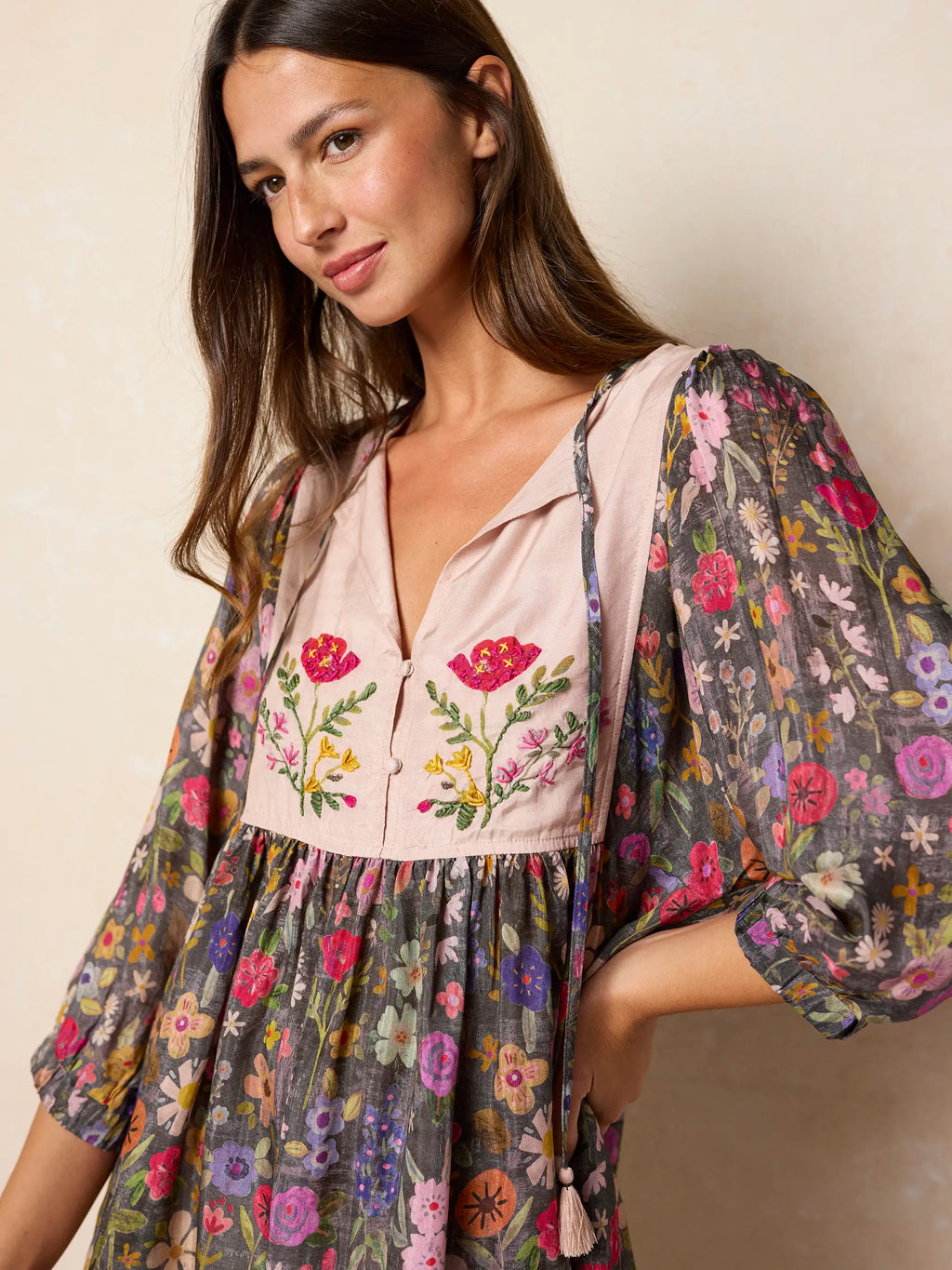 Rose Embroidered Mini Dress - Flung Floral Wildflowers