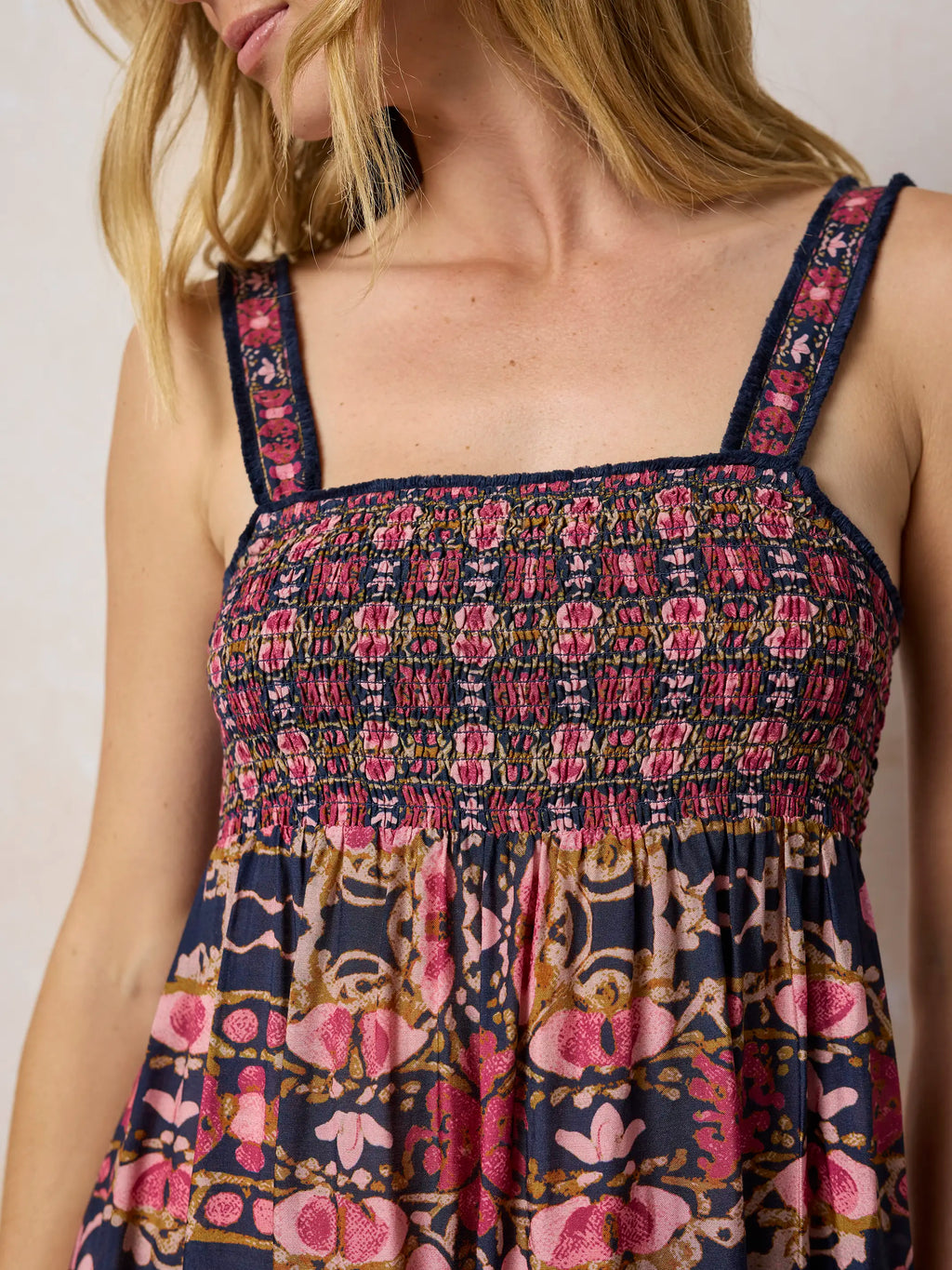 Spring In Your Step Midi Dress - Mandala Bandana Navy