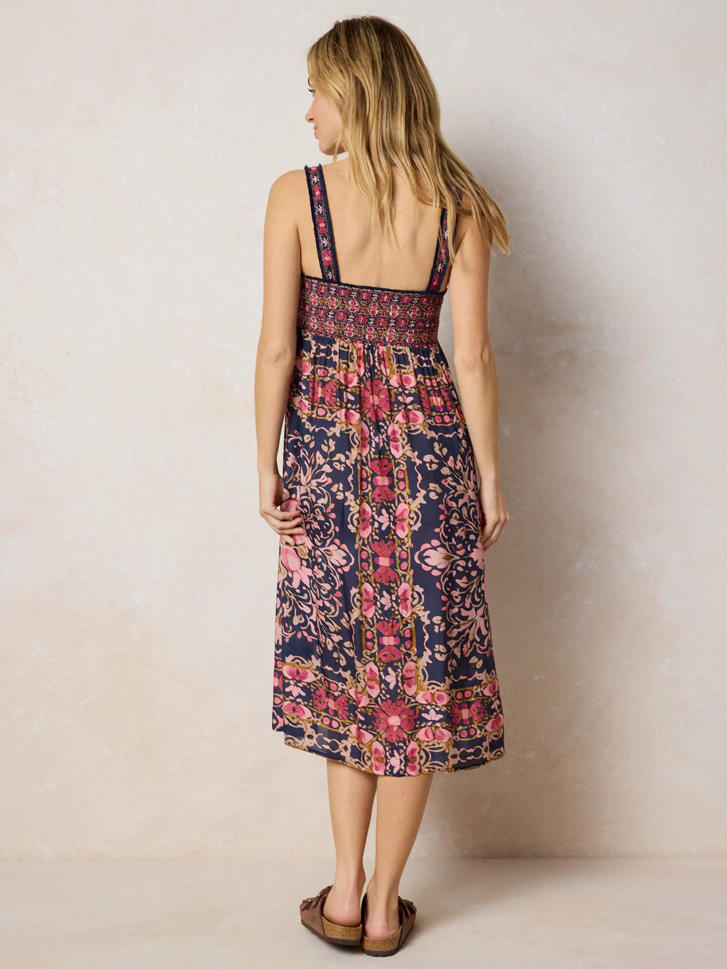 Spring In Your Step Midi Dress - Mandala Bandana Navy