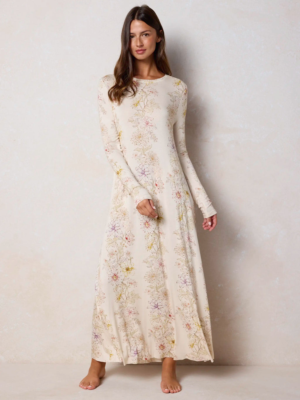Stevie ButterSoft Knit Maxi Dress - Ivory Dahlia Rows