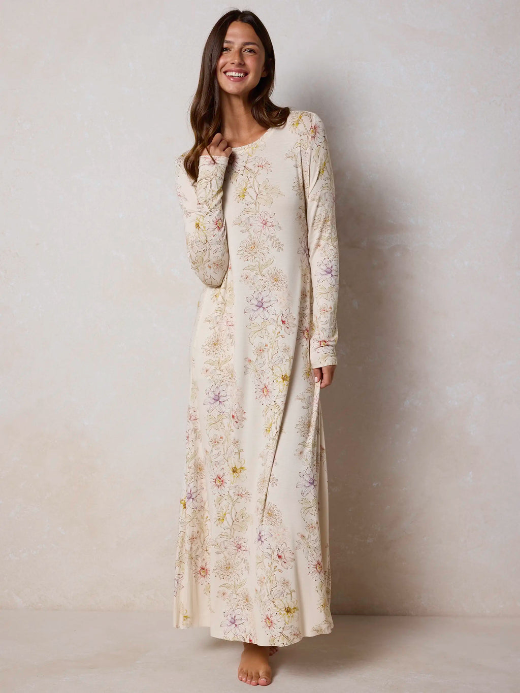 Stevie ButterSoft Knit Maxi Dress - Ivory Dahlia Rows