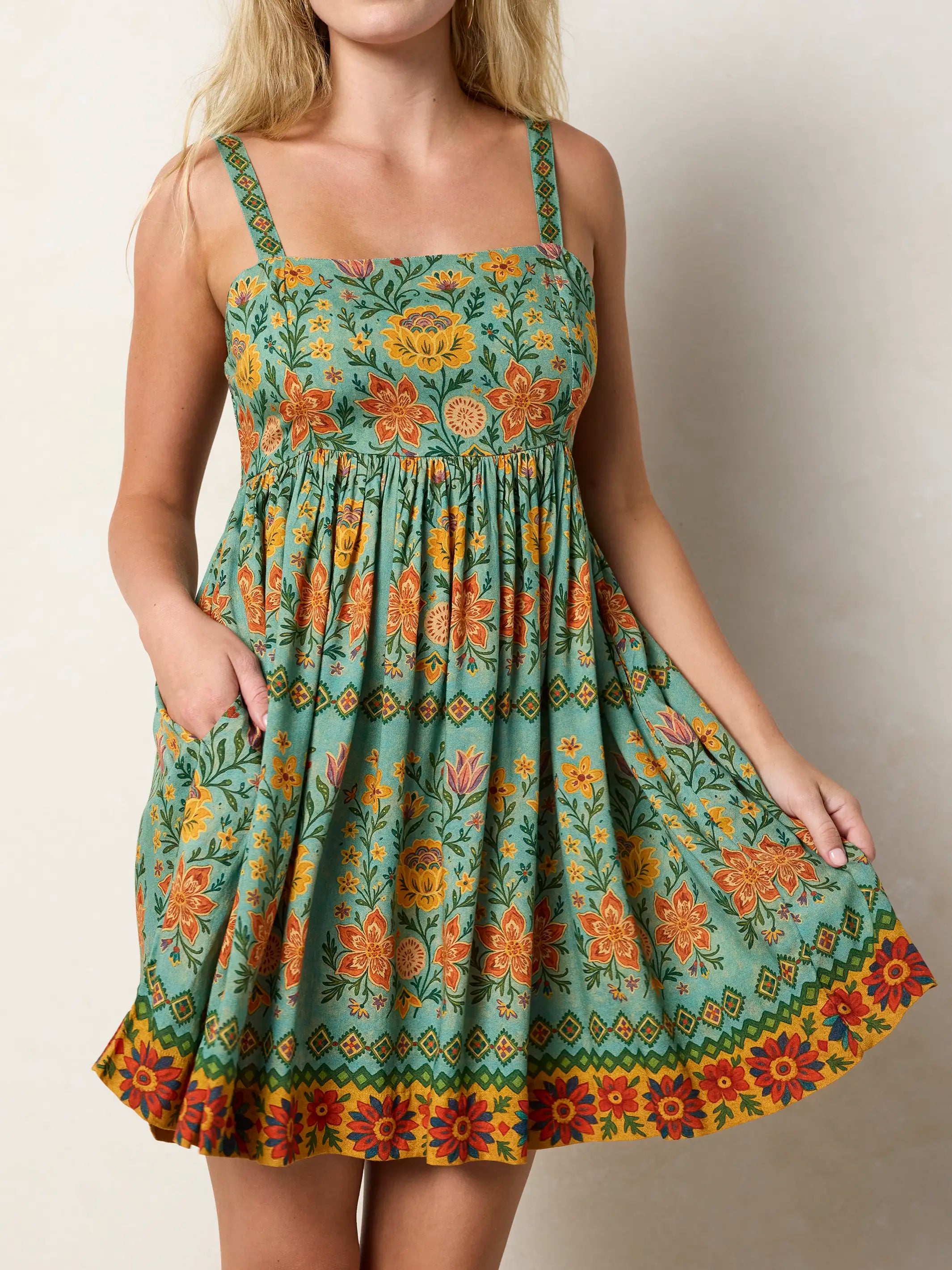 Bailey Mini Dress - Buttercup Floral Seafoam