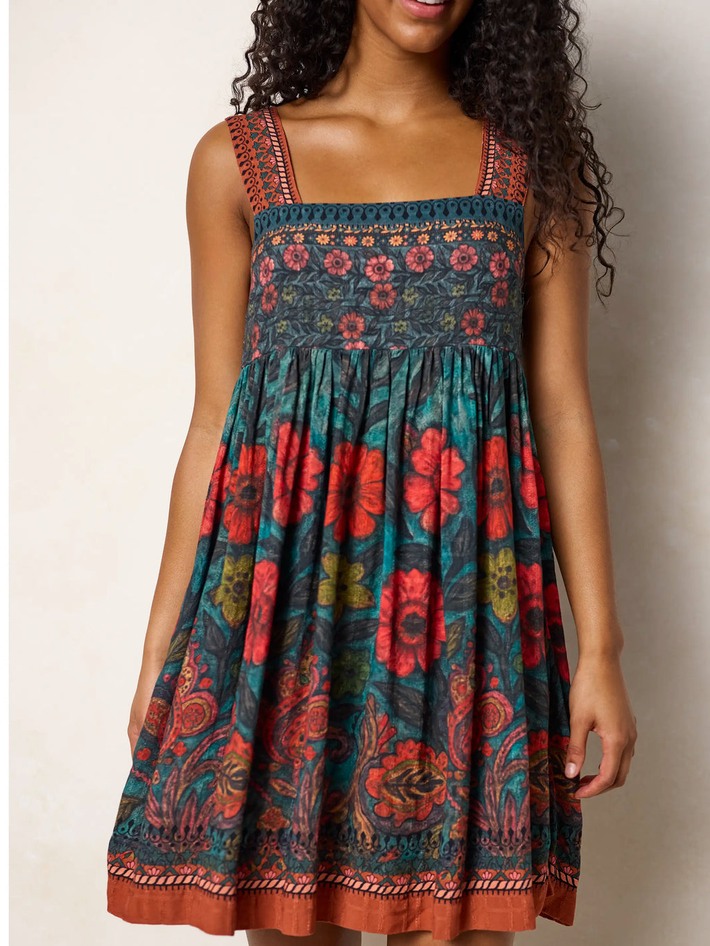 Tricia Mini Dress - Painted Red Blooms