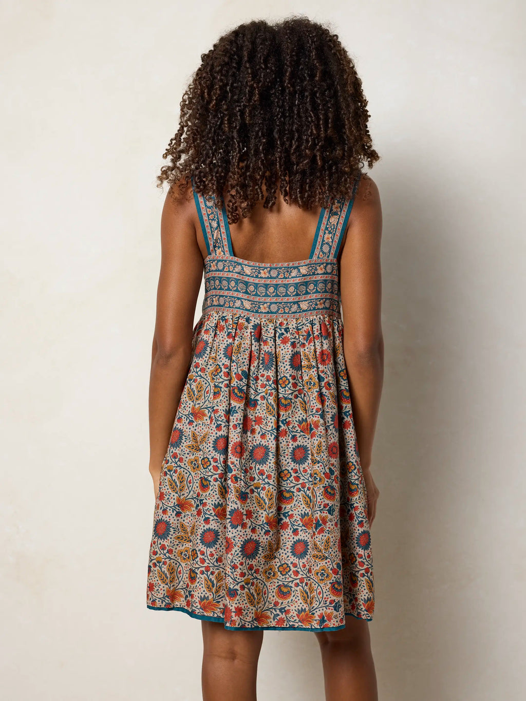 Tricia Reversible Cotton Mini Dress - Golden Feathered Fronds