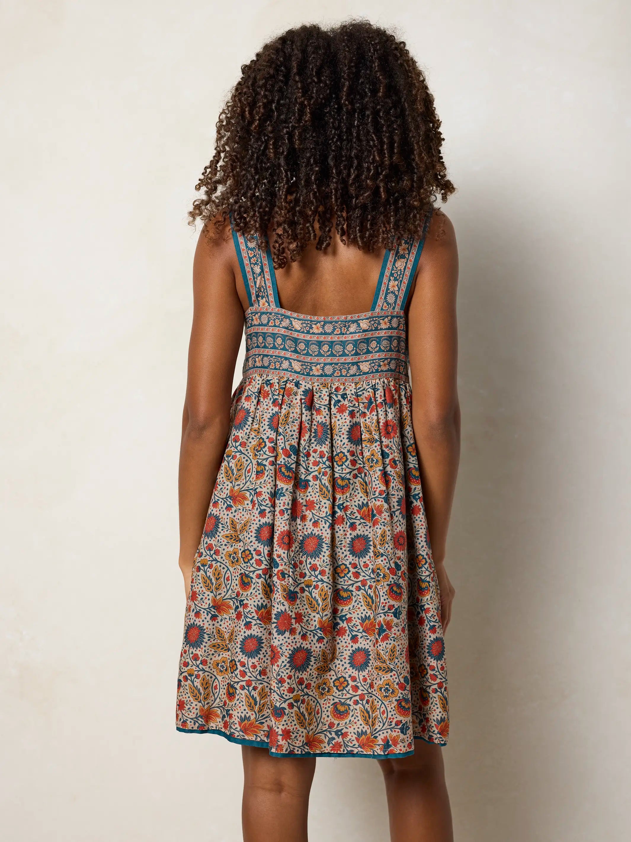 Tricia Reversible Cotton Mini Dress - Golden Feathered Fronds