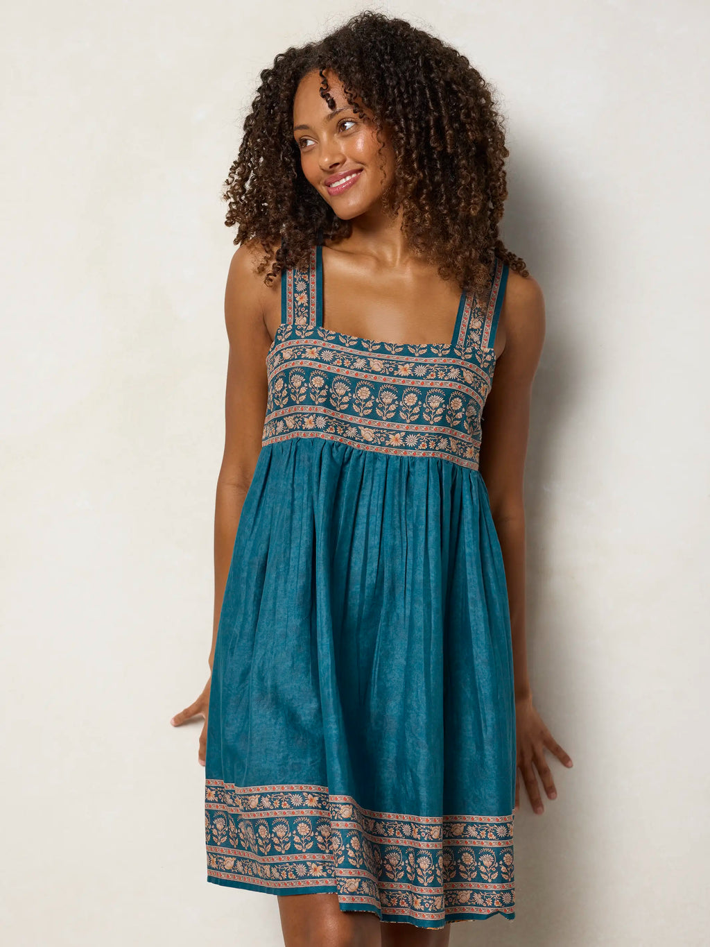 Tricia Reversible Cotton Mini Dress - Golden Feathered Fronds