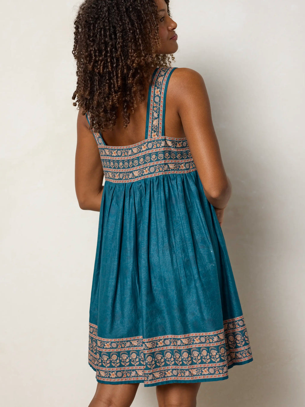Tricia Reversible Cotton Mini Dress - Golden Feathered Fronds