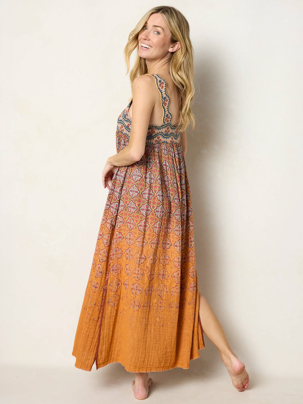 Tricia Reversible Cotton Gauze Maxi Dress - Groovy Stripe Rust