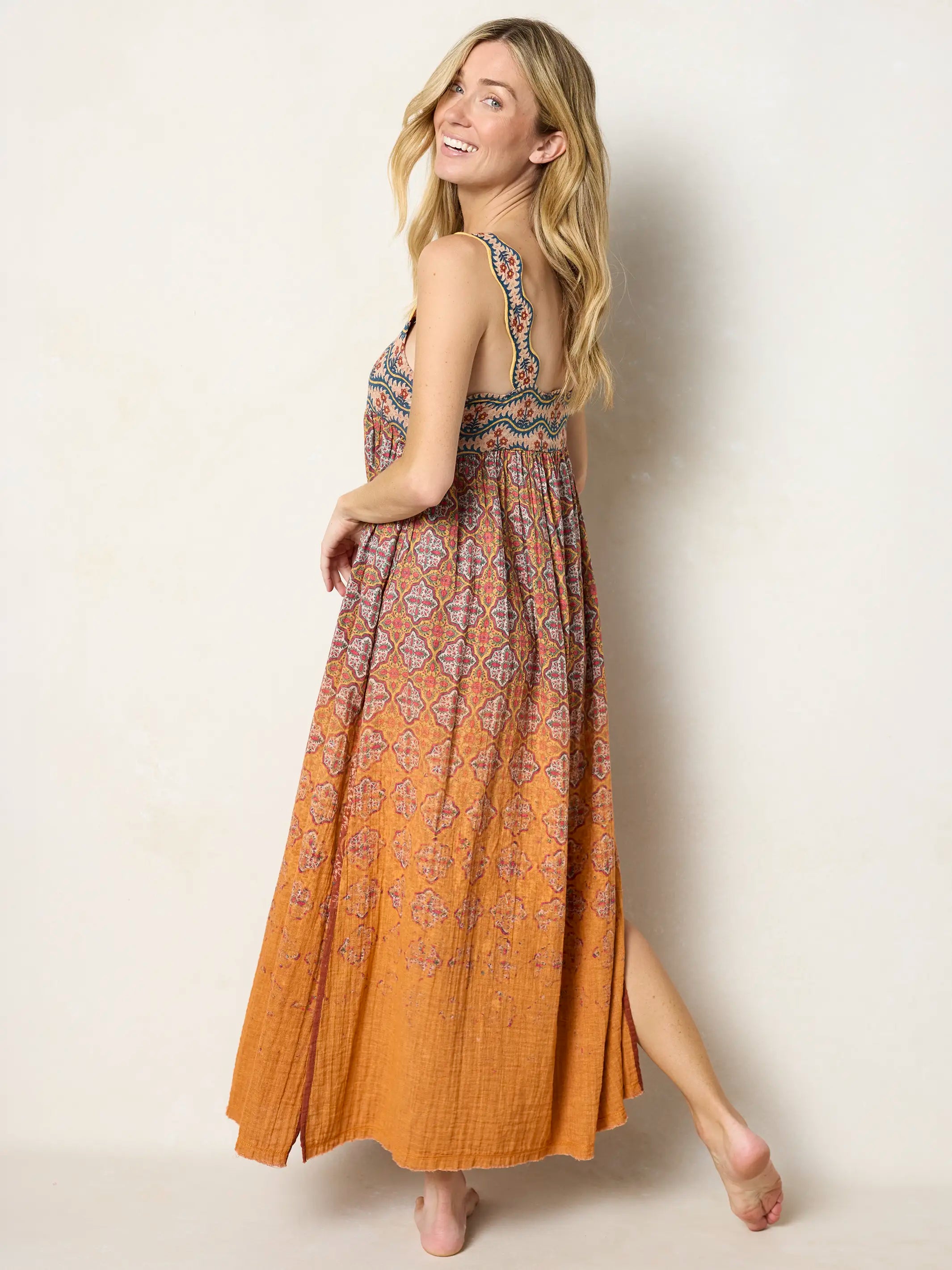 Tricia Reversible Cotton Gauze Maxi Dress - Groovy Stripe Rust