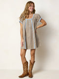 Sweet Nothings Embroidered Cotton Mini Dress - Tan Gingham Plaid