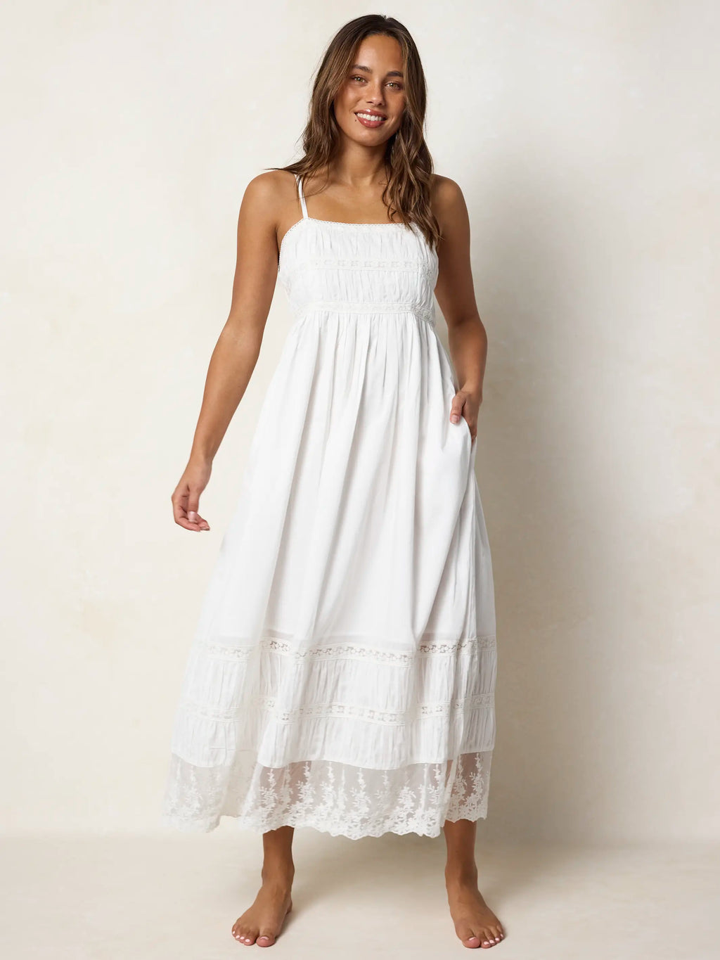 Amber Cotton Lace Maxi Dress - White